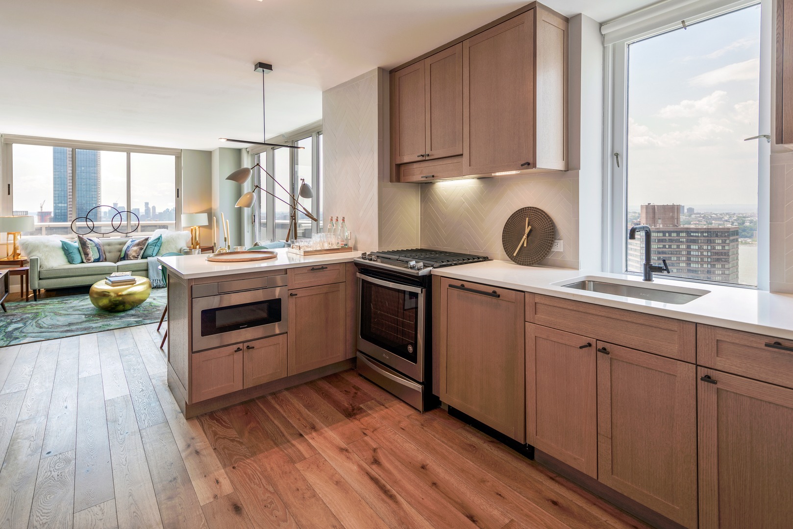kitchen and living